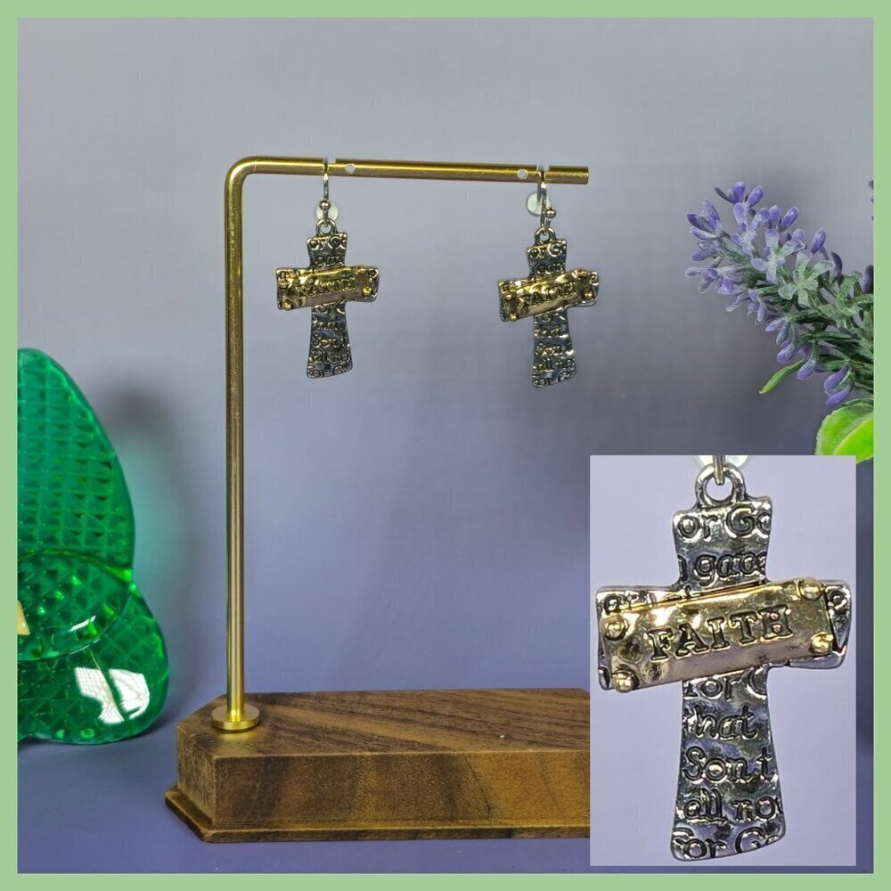 Vintage Cross Earrings With "Faith" Banner (NWOT)